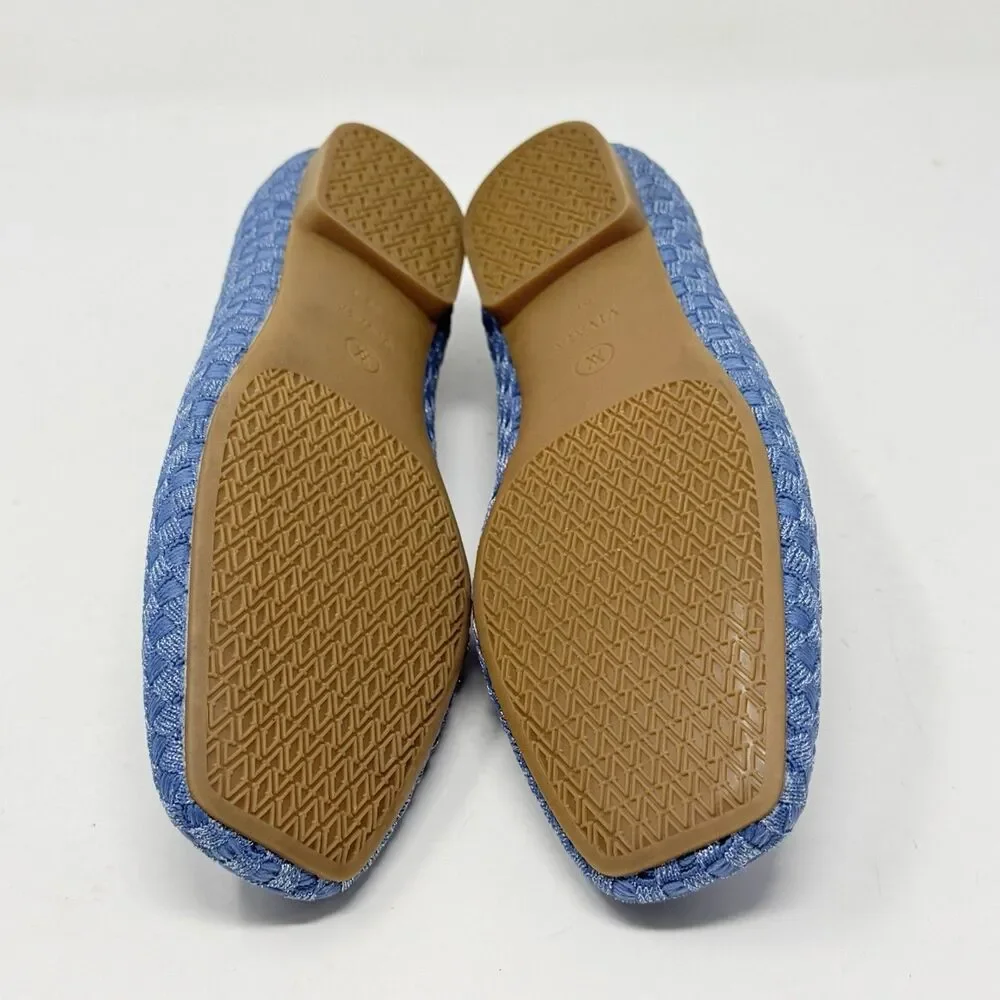 Vivaia Margot Walker Flats Shoes Womens 8.5 EU 39.5 Blue Woven V-Cut Square Toe